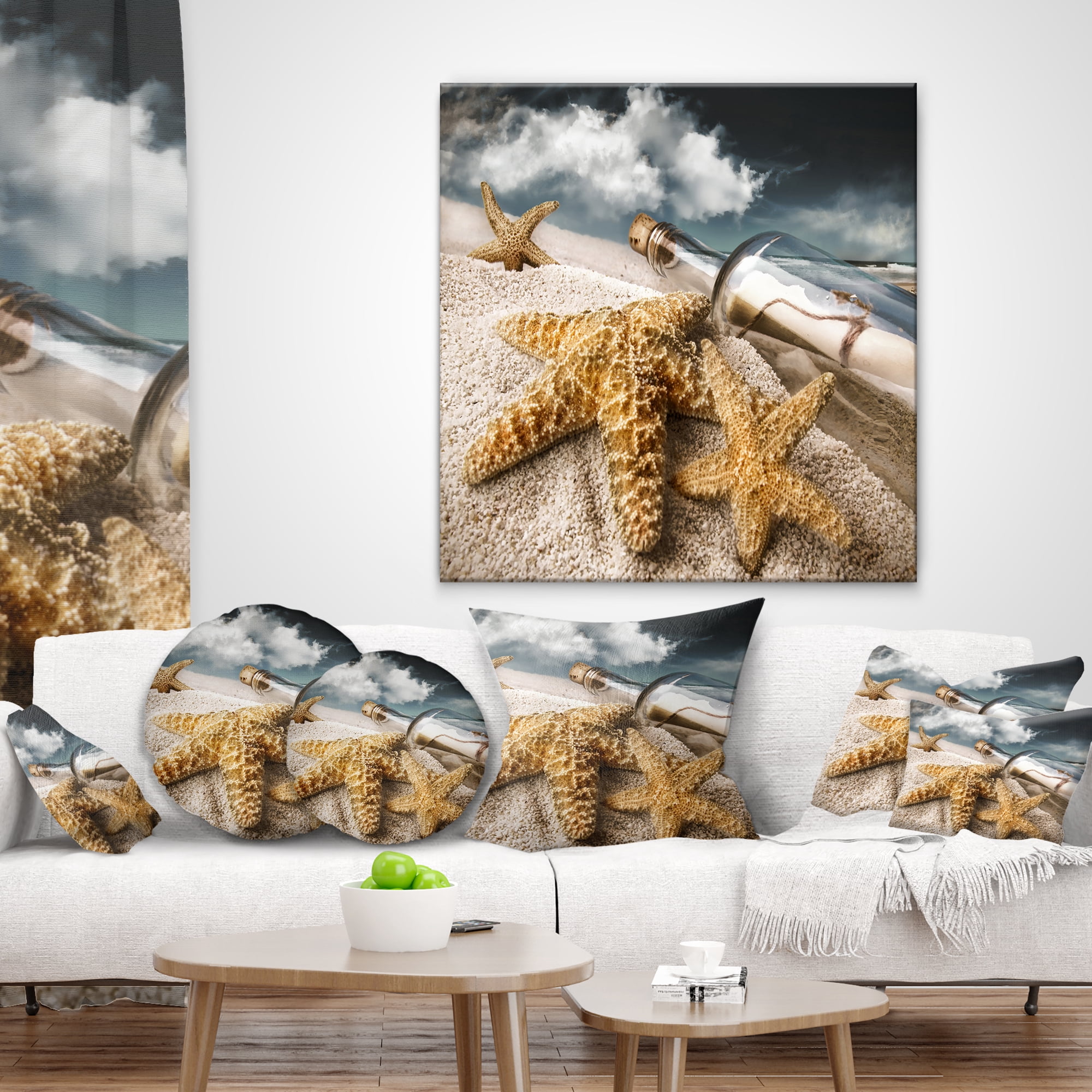 Designart Message Bottle Buried in Sand - Seascape Throw Pillow - 12x20