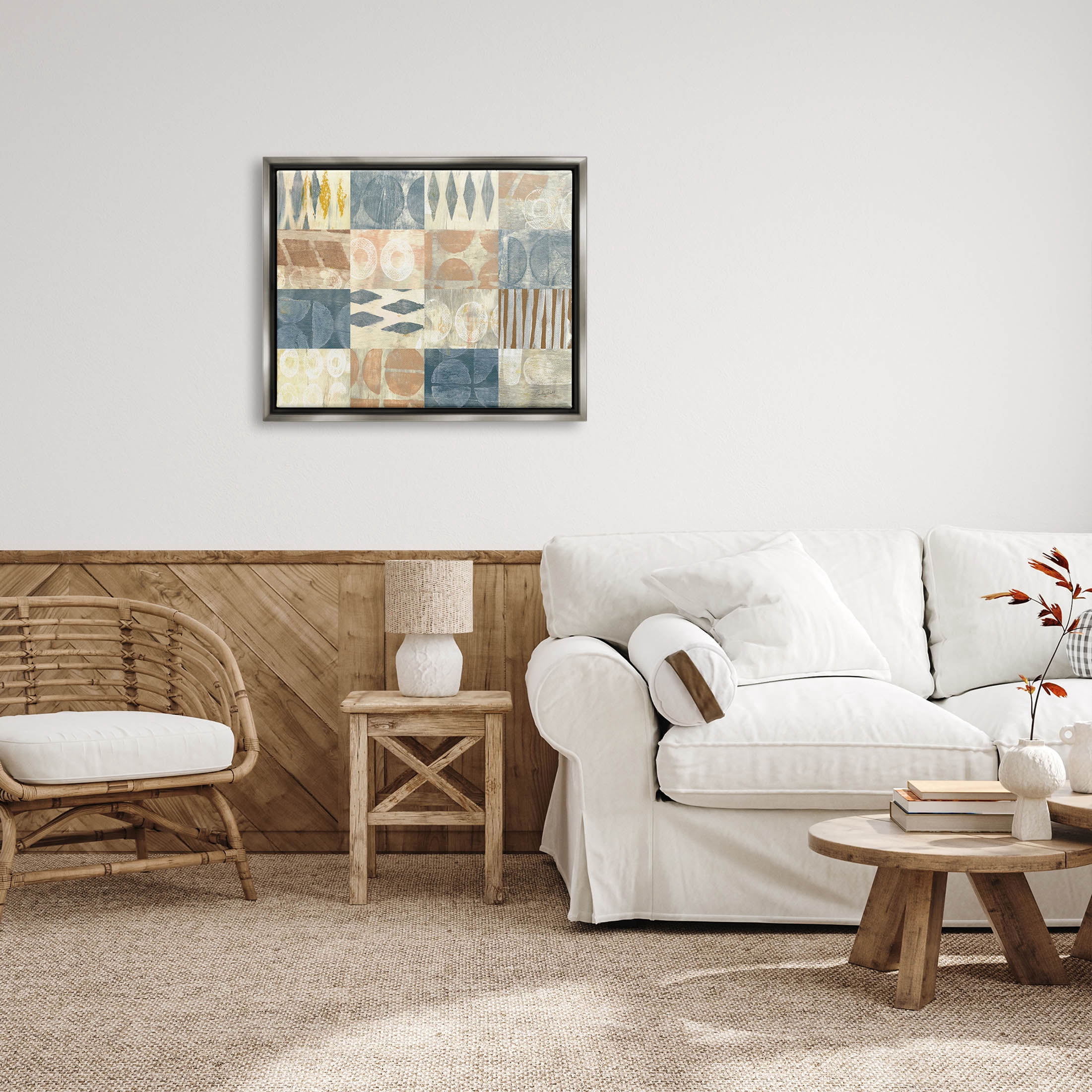 Stupell Industries Abstract Checkered Geometric Shapes Pattern Graphic Art Luster Gray Floating Framed Canvas Print Wall Art, Design by Courtney Prahl