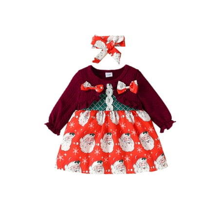

Glonme Long Sleeve Dresses Girls Baggy Party Two Piece Outfits Casual Santa Print Christmas Dress Red 9-12M