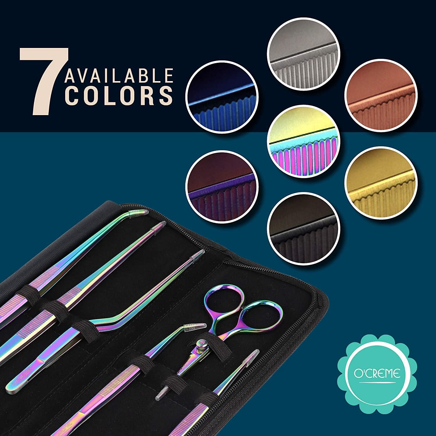 O'Creme Set of Culinary Tweezer Tongs Offset, Straight and Curved, Plus Super Sharp Chef Scissors, Total 6 Pieces Rose Gold