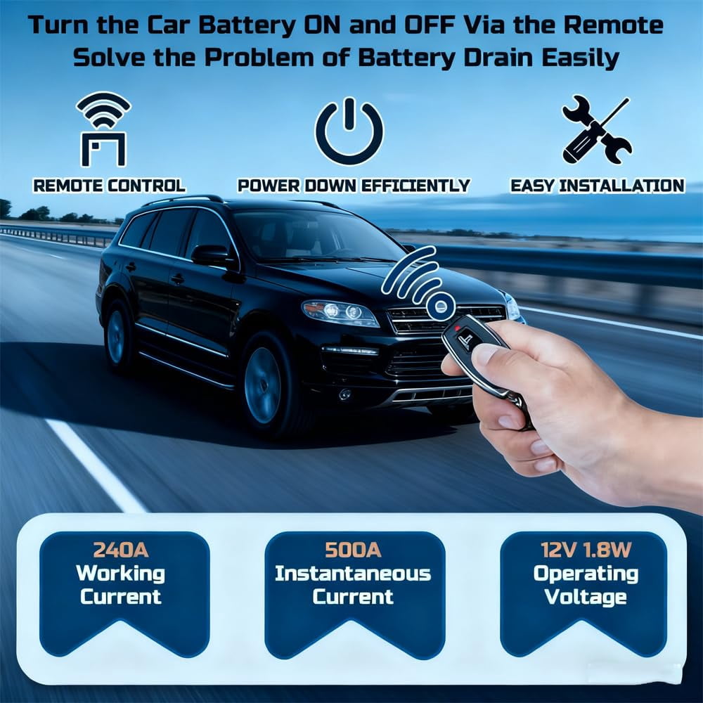 Remote Control of Car Devices for Anti-Theft Safety | 12V/24V 240A 2025 New Remote Battery Disconnect Switch, Prevent Battery Drain Kill Switch for Car, Truck and RV