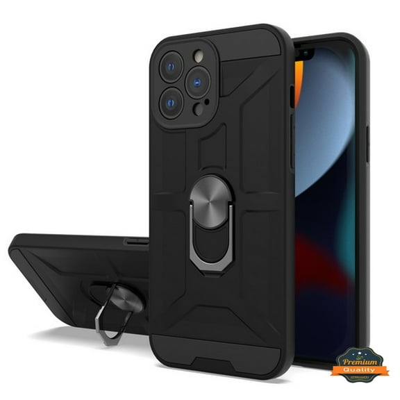 For Apple iPhone 13 Mini (5.4") Hybrid Ring Stand [360° Rotatable Ring Holder Magnetic Kickstand] Armor Shockproof TPU Phone Case Cover by Xpression [Black]