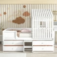 thumbnail image 3 of White Low Loft Bed Full Size, Solid Wood House Bed Frame with 4 Drawers, Roof and Guardrails, for Kids/Teens Bedroom, No Box Spring Needed, L0121, 3 of 10
