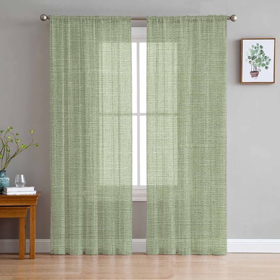Vintage Sage Green Sheer Curtains 84 Inch Length 2 Panels Set for Living Room/Bedroom, Farmhouse Retro Beige Solid Color Curtain Sheers Drapes Rod Pocket Curtains Window Treatment Set 52''x84''x2