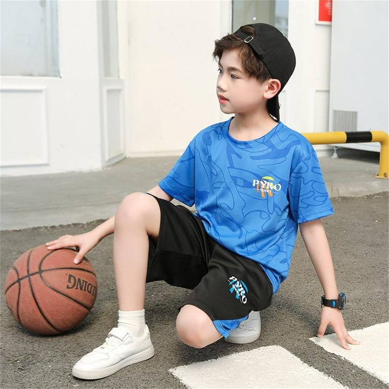 Summer New Children Sports Boys Wicks Sweat Short Sleeved Shorts Two Piece Basketball Suit With Pocket Classic Outfits Comfy Soft Dailywear Clothes Set Cute Stylish Clothing Gift Walmart