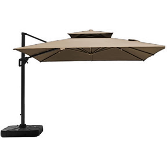 Joqmia Square Patio Umbrella Canopy 2 Tier Top Cover Replacement 8 Ribs Market Parasol Cloth UV30 for Backyard Garden Beach Yard Table-Umbrella cover only (10x10FT-Double,Khaki )