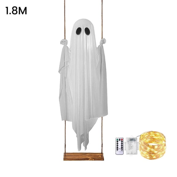 IFRINID Hanging Ghost Swing Decoration with LED Lights, Halloween Porch Decor for Yard, Tree and Outdoor Display