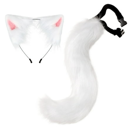 

3D Cute Animal Tail Pendant Women Holder Pompoms Tail Fashionable Hairy Tail 50cm Tail With Ear Headband