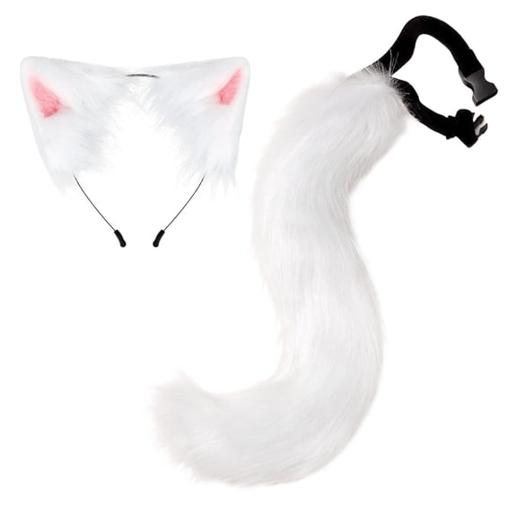 Halloween 3D Cute Animal Tail Pendant Women Holder Pompoms Tail Fashionable Hairy Tail 50Cm Halloween Plush Tail With Plush Ear Headband Event Party Practical Home Decor
