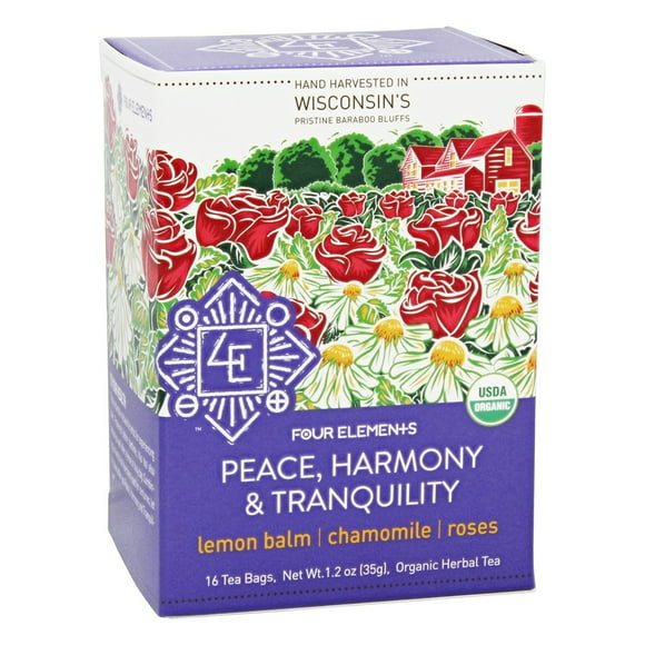 Four Elements Herbals - Organic Herbal Tea Peace, Harmony, Tranquility - 16 Tea Bags