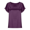 thumbnail image 3 of Lindreshi Womens Tops Womens Fashion Fashion Women's Summer Round-Neck Solid Short Sleeve Top Blouse, 3 of 5