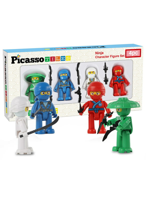 PicassoTiles 4 Piece Magnetic Ninja Character Set for Kids Ages 3+ PTA14, Multicolor