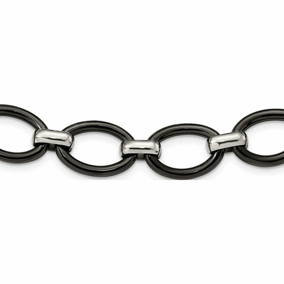 Stainless Steel Polished With Black Ceramic 2In Ext. 30In Necklace Made In China -Jewelry By Sweet Pea