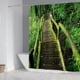 thumbnail image 4 of Juego de 4 cortinas de ducha de selva tropical, follaje de la selva, montañas brumosas, imagen de rayos de sol junto al agua, tela de tela para decoración de baño con ganchos, 70 pulgadas de ancho x, 4 of 6