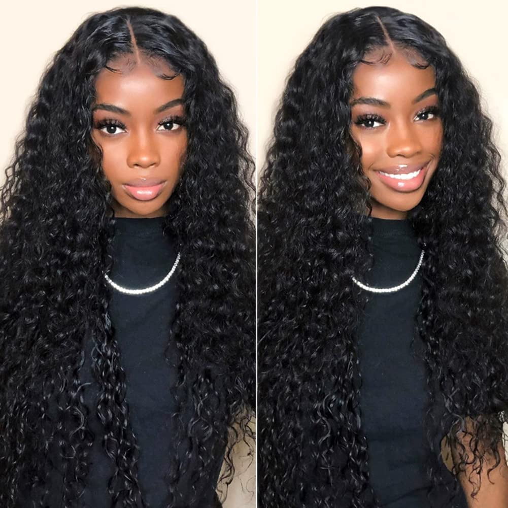 Jerry Curly Human Hair Wig 4x4 Closure Glueless Wigs Human Hair Pre Plucked Pre Cut Lace Closure Glueless Wigs Elastic Band 200% Density Natural Color, 26 Inch