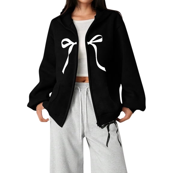 JCCXIN Toddler Baby Girls Hoodie Sweatshirt Long Sleeve Zip Up Bow Graphic Print Pullover Hooded Jacket Casual Summer Spring Outerwear Clothes Cute Home Top,Black,4-5 Years