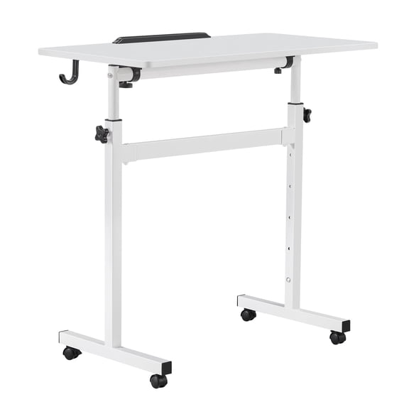 KFFKFF Adjustable Height Mobile Standing Desk with Tilting Desktop, 32 x 16 in Compact Sit-Stand Rolling Workstation, Includes Hook and Lockable Wheels, 55.1 lbs Load Capacity for Home or Office Use