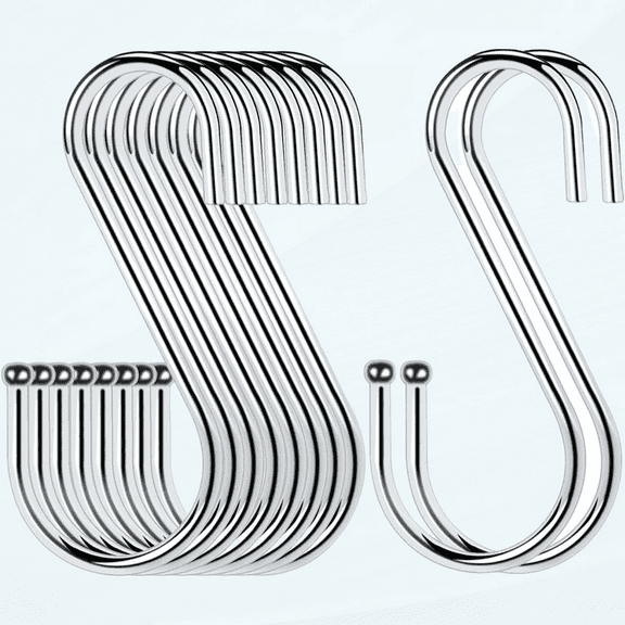 Stainless Steel S Hooks for Hanging, 10 Pack - Heavy Duty and Non-Slip, Perfect for Pots, Pants, Kitchen Utensils, Towels, and More