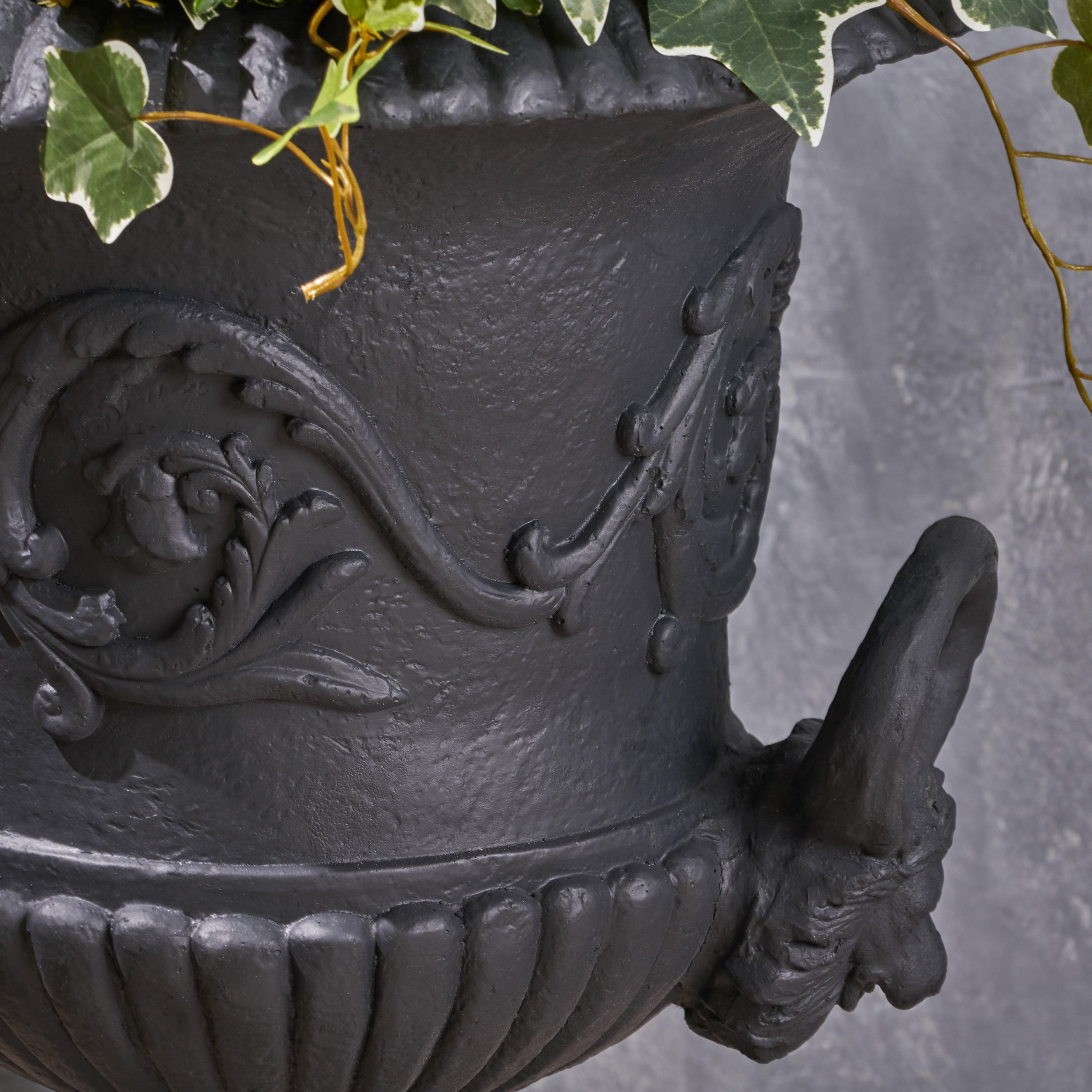Alena Outdoor Light Weight Concrete Chalice Garden Urn Planter, Black