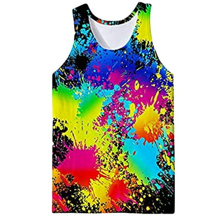 QunButy Tie-dye Printed Sleeveless T Shirts for Men Men's Quick Dry Vest Sweatshirt Tees