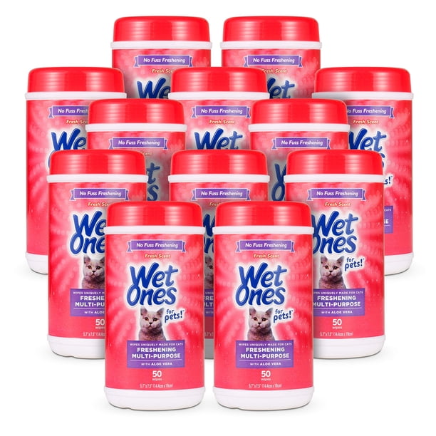 Toallitas húmedas para gatos con aroma fresco de aloe vera, 50 unidades x 12