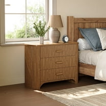 Finmind 31.5" Wide Fluted Nightstands, Oversized 3-Drawer Night Stand, Large Bedside End Table for Bedroom, Living Room