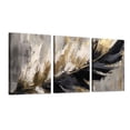 thumbnail image 5 of Abstract drawing of leaf with black and gold strokes on grey background set of 3 12x16inch each panel canvas wall art stretched on wood frame, 5 of 7