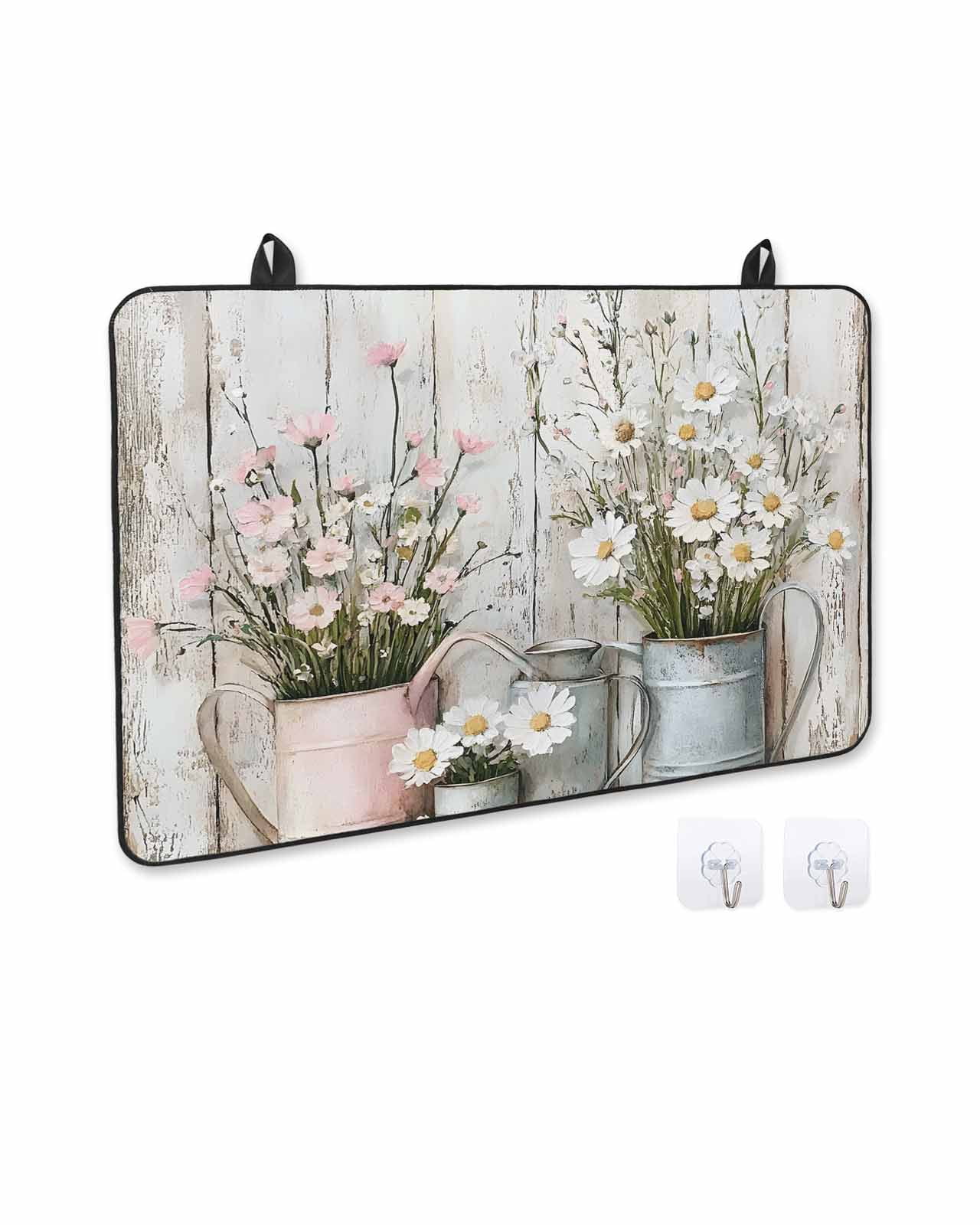 nqOlkjepod Large Induction Cooktop Protector Mat 24"x21", White Pink Floral Stove Top Covers for Electric Stove, Garden Floral Wildflower Wood Grain Stove Burner Cover Mats, Glass Top Stove Cover