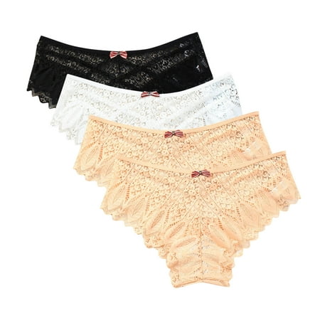 Underwear Women Pack Briefs 4pc Panties for Women Lace Thong Lace Breathable Underwear Scallop Thongs Ladies Plus Size Underpant Briefs Boyshorts Panties for Women White 4XL