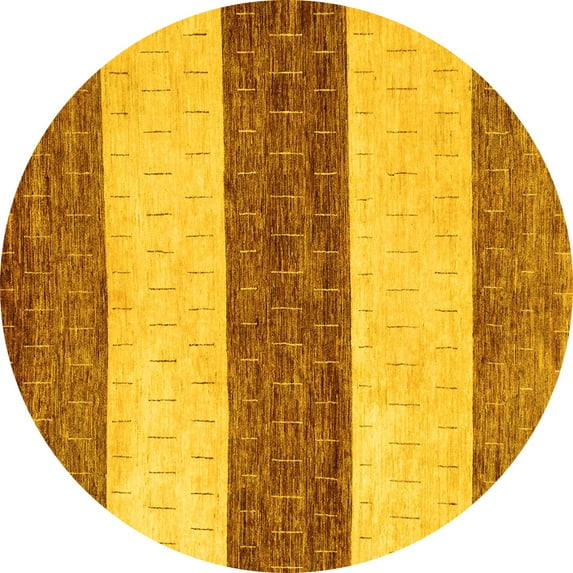 Ahgly Company Machine Washable Indoor Round Abstract Yellow Modern Area Rugs, 4' Round