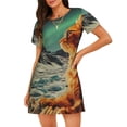 thumbnail image 1 of Easygdp Space Adventurer Cat Camisón de manga corta para mujer, informal, estampado, 1 of 6