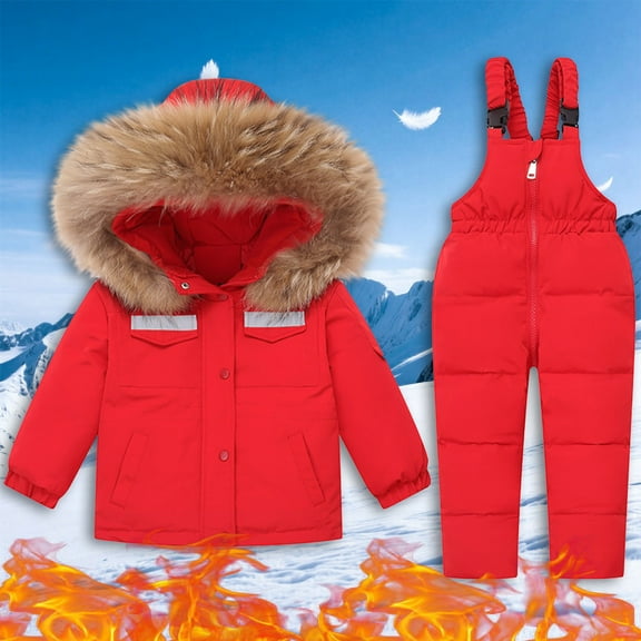 AUNVITO Girls & Boys Ski Suit Winter Warm Fleece-Lined Waterproof Snowsuit with Hood 2-12Y Thermal Insulated Windproof Printed Snow Outdoor Set for Kids