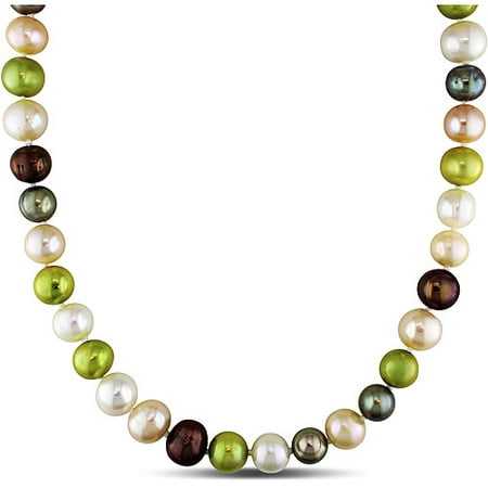9-10mm Multi-Color Cultured Freshwater Pearl Sterling Silver Strand Necklace, 18