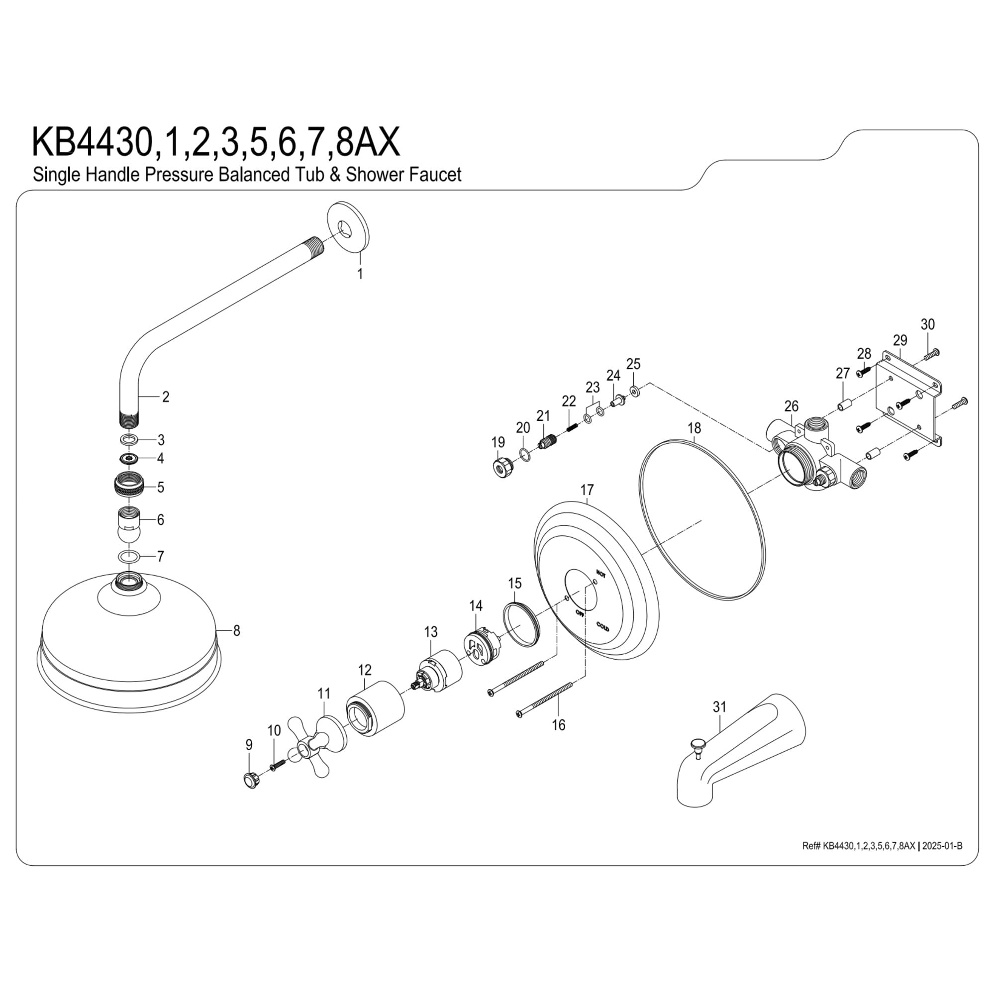 Kingston Brass KB4438AX Restoration Single-Handle Pressure Balanced Tub and Shower Faucet in Brushed Nickel