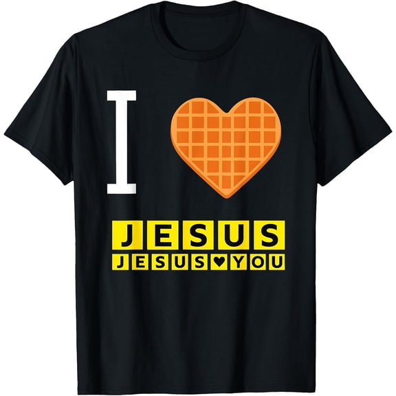 Men's Tee I Love Jesus Waffle Heart Funny Christian Breakfast T-Shirt, Comfortable Breathable Soft Tee, Men's 100% Cotton Graphic T-Shirt 180gsm