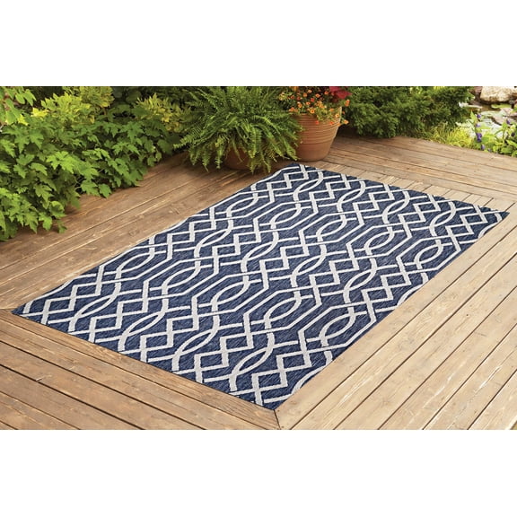Benissimo Contemporary Indoor / Outdoor Area Rug RIBON Collection I 4x6 I Navy
