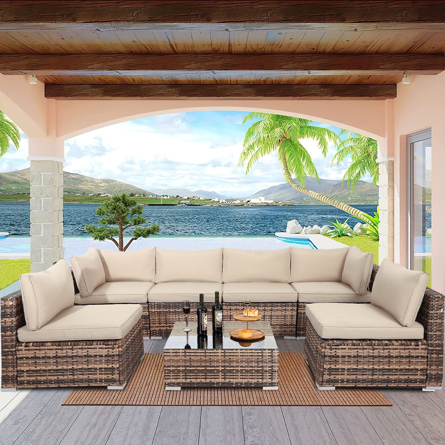 Rattan corner dining sofa set discount