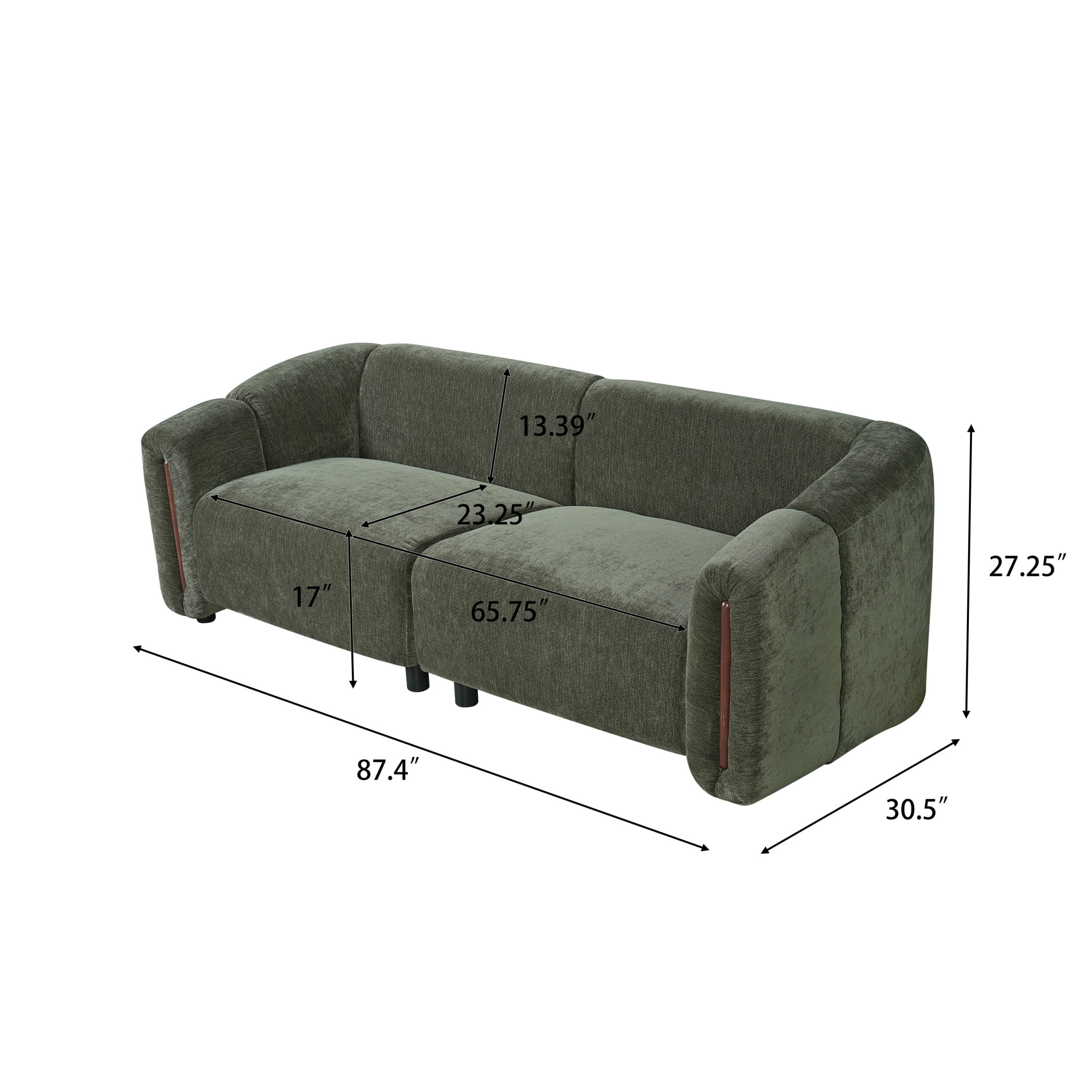 Christopher Knight Home 87.4" Modern Curved Upholstered 3-Seater Sofa with Wide Armrest, Green