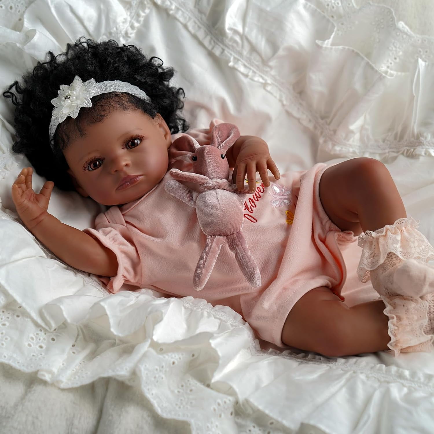 BABESIDE 20 Inch Lifelike Reborn Baby Dolls Black Girl Girl Real Life Baby Girl Dolls Soft Vinyl and Cloth Body with Gift Box for Kids Age 3+