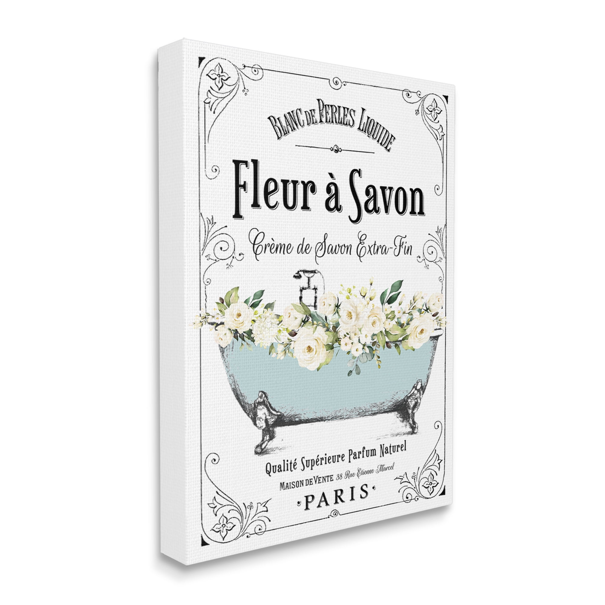 Stupell Industries Vintage Parisian Bathroom Advertisement Floral Blue Tub, 36 x 48,Design by Lettered and Lined