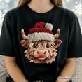 thumbnail image 2 of Highland Cow Santa Hat Christmas T-Shirt, Imitation Latch Hook Yarn Cozy Tee, 2 of 10