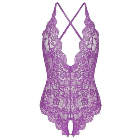 Qcmgmg Teddy Lingerie for Women Floral Lace Bodysuit Scallop Trim One Piece Babydoll