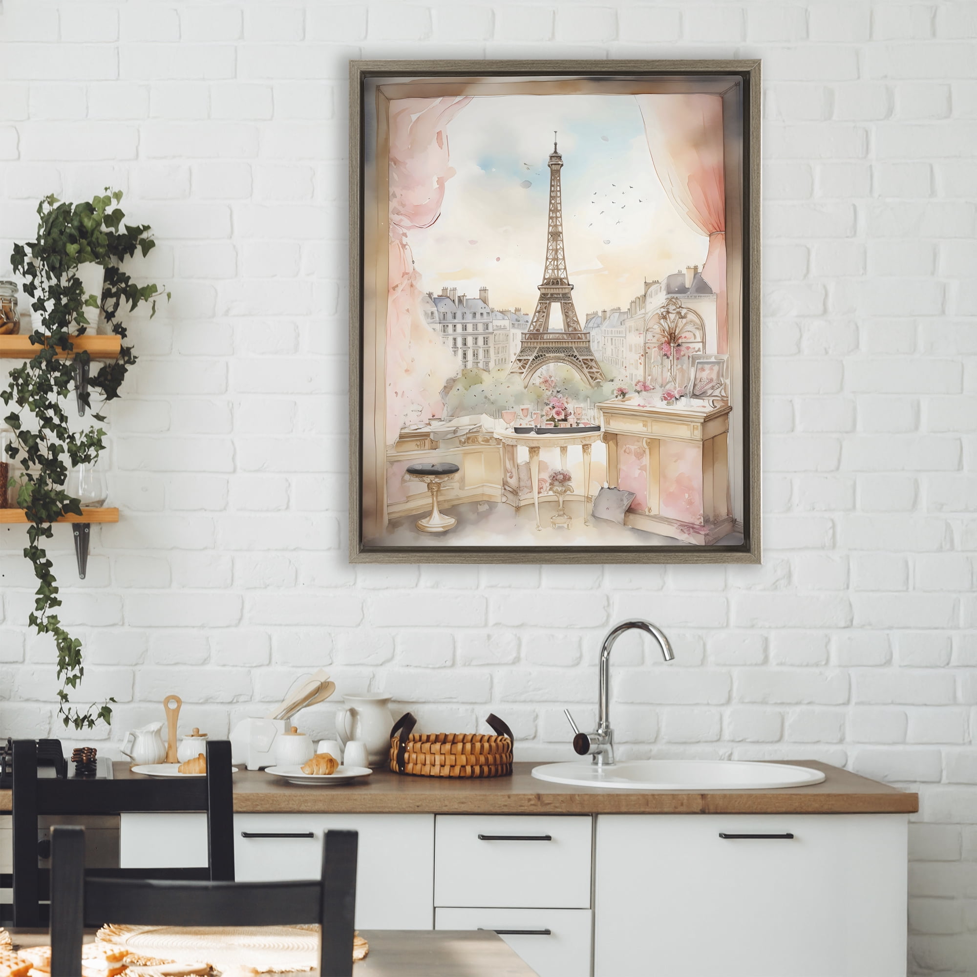 Stupell Industries Eiffel Tower Window View Brown Framed Floater Canvas Wall Art, design by Creative Studio