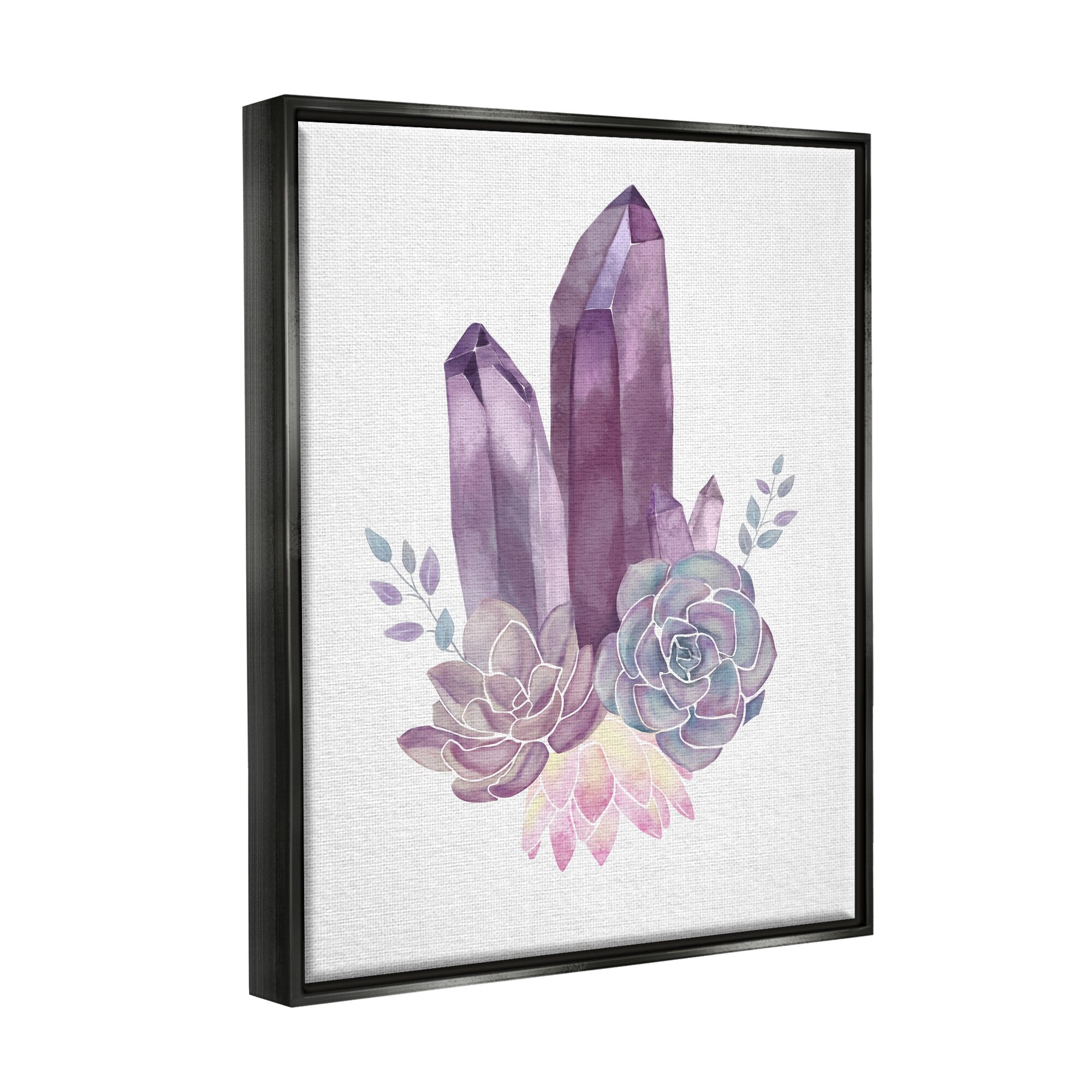 Stupell Industries Succulent Crystal Flower Purple Blue Watercolor Painting Jet Black Framed Floating Canvas Wall Art, 16x20, by Ziwei Li