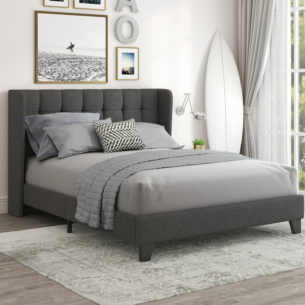 Amolife Queen Size Platform Bed With Wingback Headboard Mattress