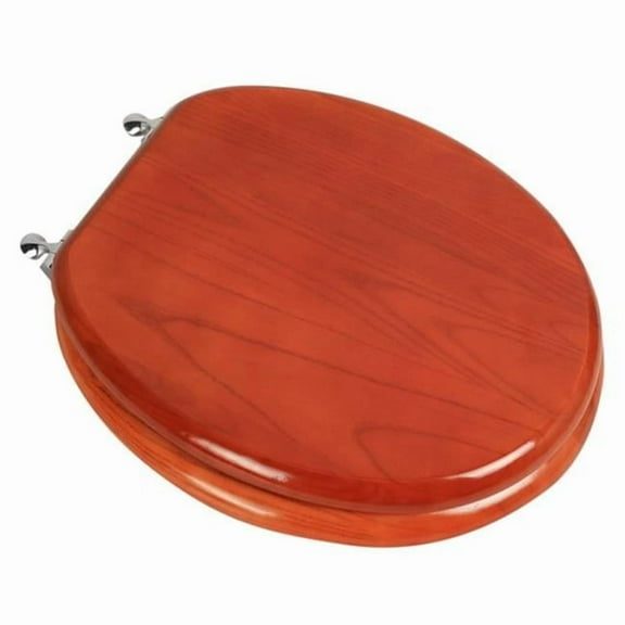 Plumbing Technologies 5F1R2-15CH Designer Solid Round Oak Wood Toilet Seat with Chrome Hinges- American Cherry