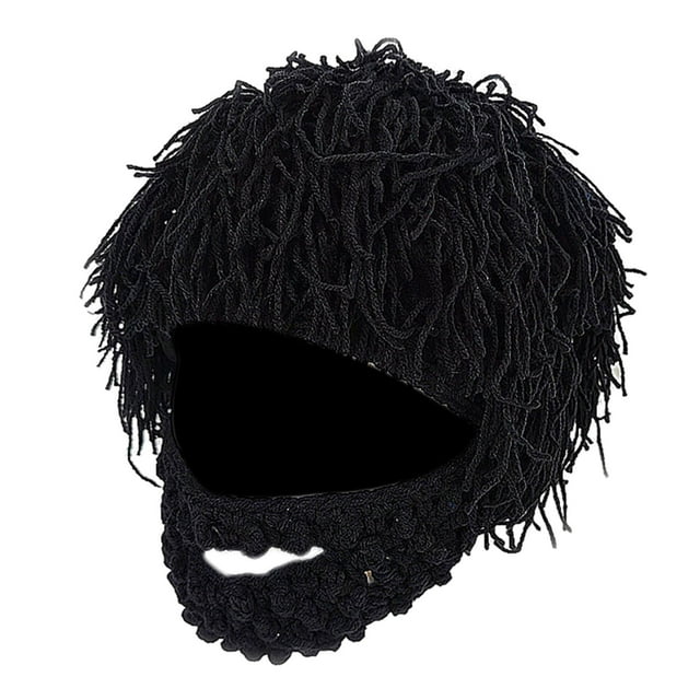 Gorro de punto, gorro con barba, accesorio informal, gorro de invierno para niños, gorro para correr Negro