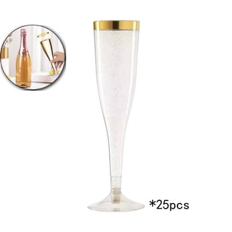 Munfix 100 Pacchetto Gold Glitter di plastica Champagne Flutes 5 oz plastica Trasparente tostatura Bicchieri USA e Getta di Nozze Partito Coppe Cocktail