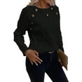 thumbnail image 2 of Women'S Winter Sweaters Trendy Knit Button Detail Raglan Sleeve Sweater Fashion Sweater Black S, 2 of 10