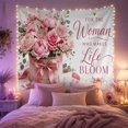 thumbnail image 2 of Pink Roses With Life Bloom Lettering, Inspirational Watercolor Style for Flower Lovers, Botanical Wall Art, Mother's Day Gift Tapestry Wall Hanging for Bedroom and Living Room, 2 of 7